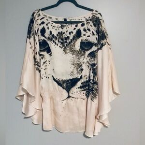 Bebe Cheetah Poncho Womens 2X Silky Tunic Top Blouse Lightweight Oversized